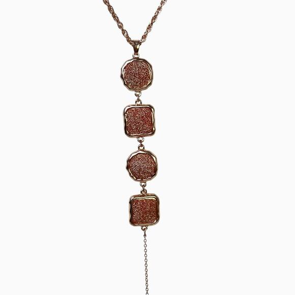 Necklace And Earrings Set Long Rose Gold Glitter Drop Pendant Tassel C 1946 - Picture 7 of 16